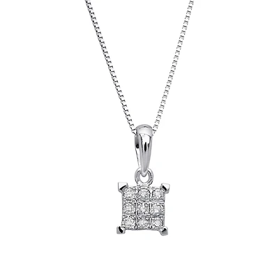 10K White Gold Square Diamond Pendant Necklace