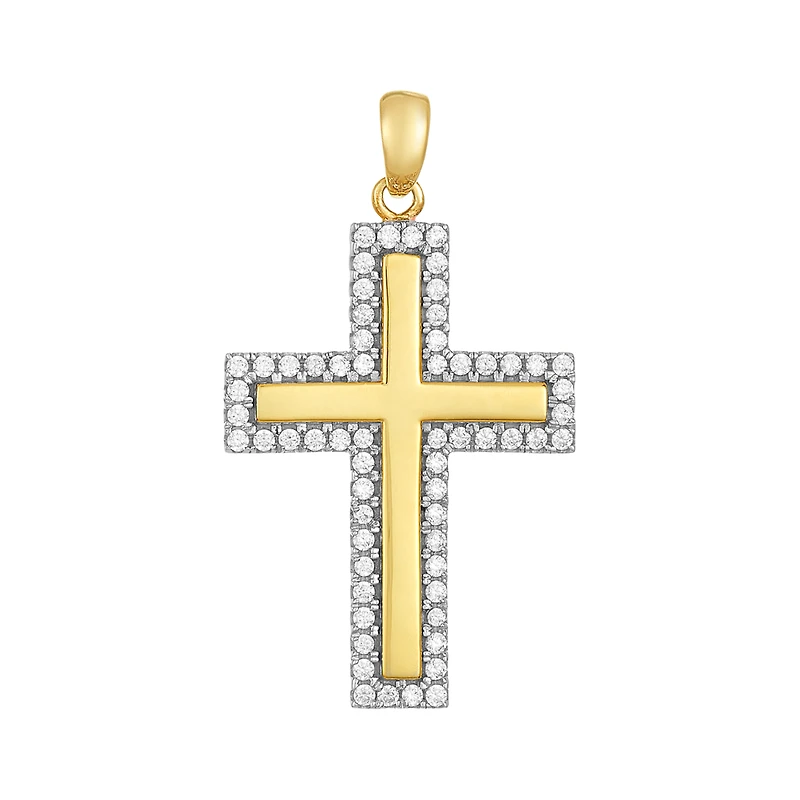 14K Yellow Gold Diamond Outline Cross Pendant