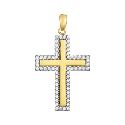 14K Yellow Gold Diamond Outline Cross Pendant