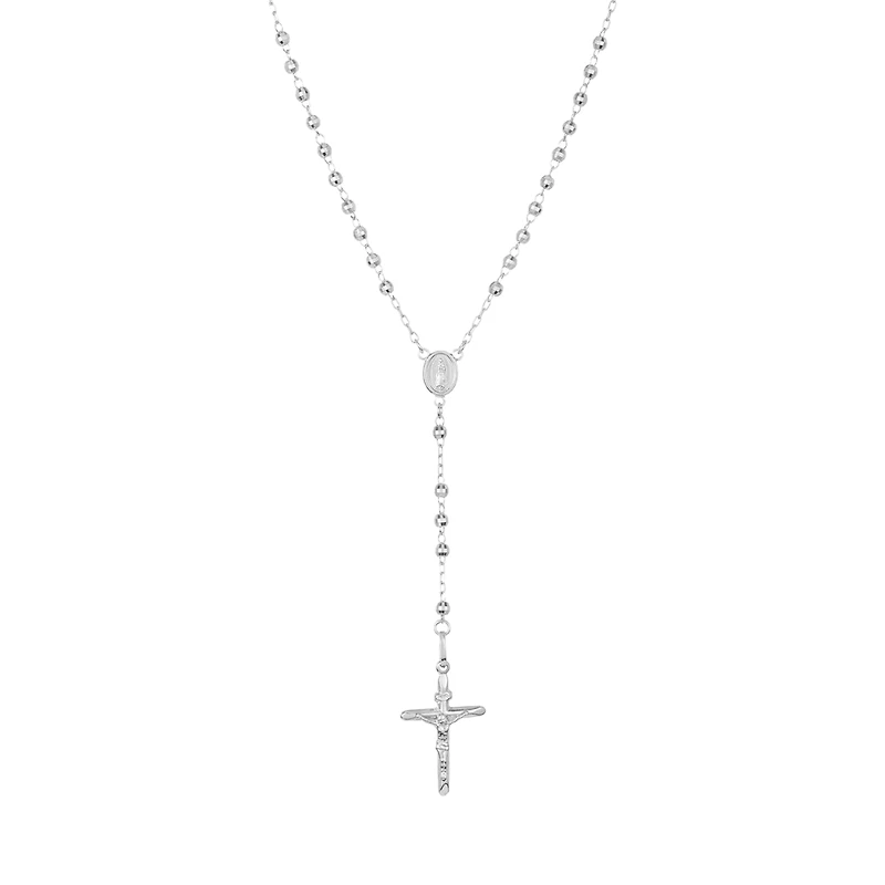 14K White Gold 3mm Diamond Cut Rosary