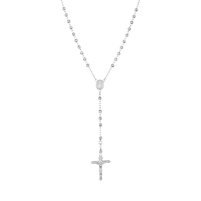 14K White Gold 3mm Diamond Cut Rosary