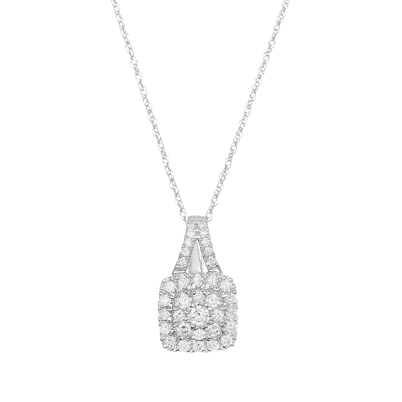 14K White Gold Cushion Cluster Necklace