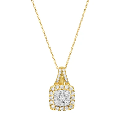 14K Yellow Gold Cushion Cluster Necklace