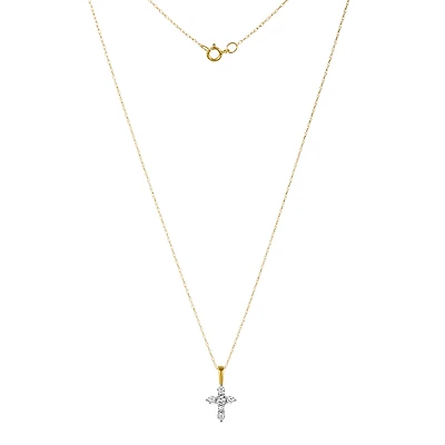14K Yellow Gold 6 Diamond Cross Necklace
