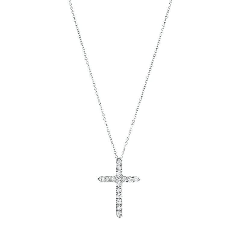 14K White Gold Cross Diamond Necklace