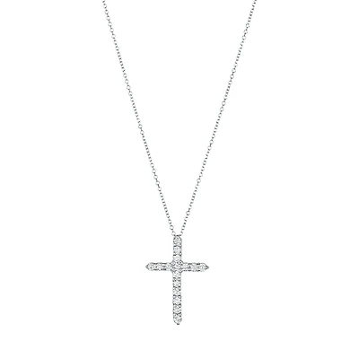 14K White Gold Cross Diamond Necklace