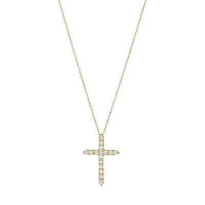 14K Yellow Gold Cross Diamond Necklace