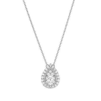 14K White Gold Pear Shaped Halo Diamond Necklace