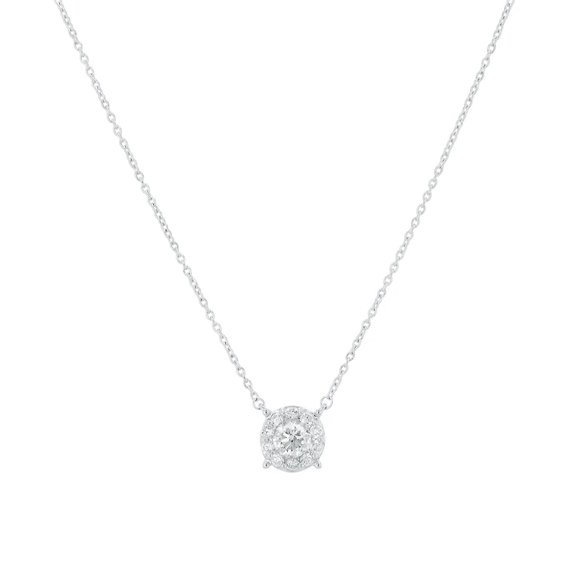 14K White Gold Round Diamond Pendant Necklace