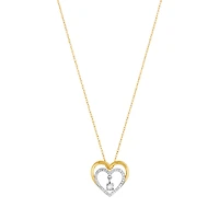 14K Two Tone Gold Heart Swinging Diamond Necklace
