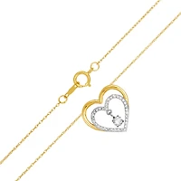 14K Two Tone Gold Heart Swinging Diamond Necklace