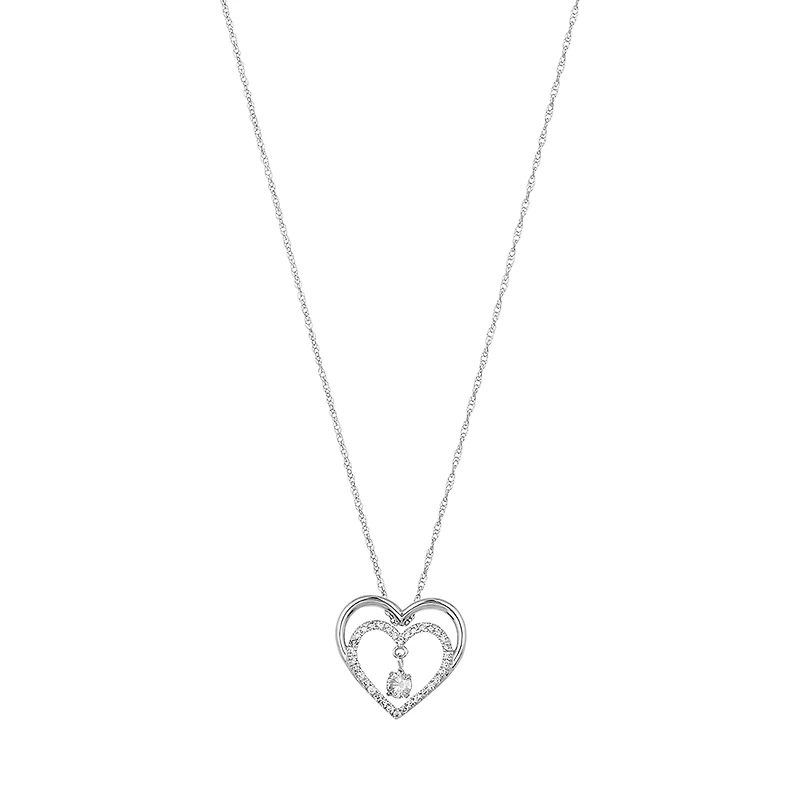 14K White Gold Heart Swinging Diamond Necklace