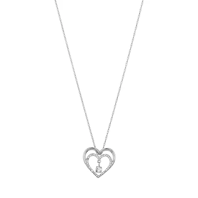 14K White Gold Heart Swinging Diamond Necklace