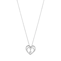 14K White Gold Heart Swinging Diamond Necklace
