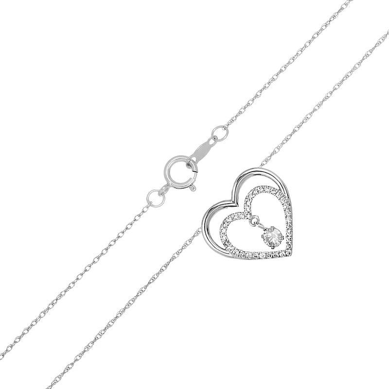 14K White Gold Heart Swinging Diamond Necklace