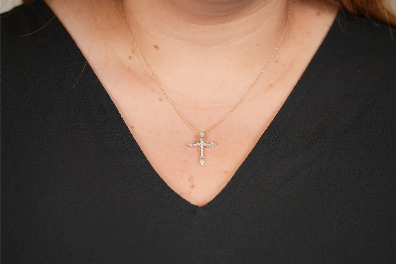 14K Yellow Gold Diamond Cross Necklace