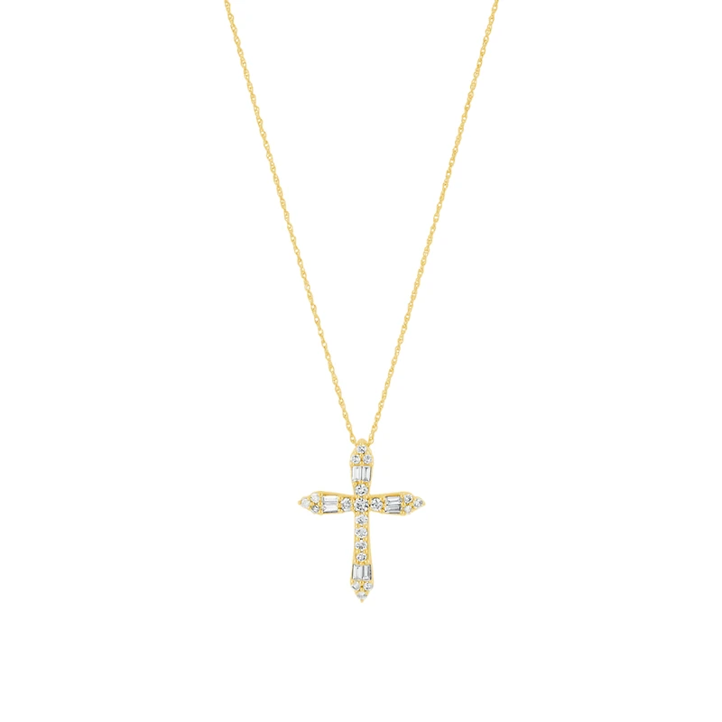 14K Yellow Gold Diamond Cross Necklace