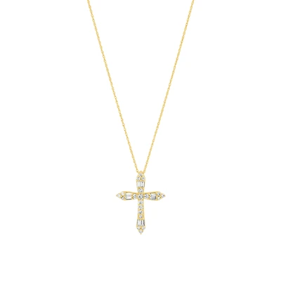 14K Yellow Gold Diamond Cross Necklace