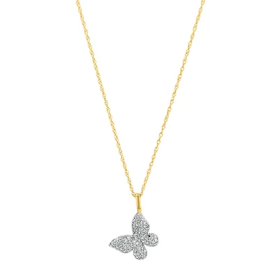 14K Yellow Gold Butterfly Diamond Necklace