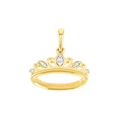 14K Yellow Gold Engravable Diamond Crown Pendant