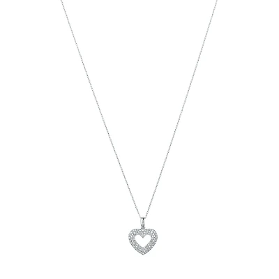 14K White Gold Heart Cut Out Diamond Necklace