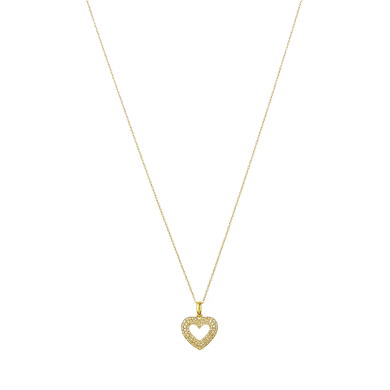 14K Yellow Gold Heart Cut Out Diamond Necklace
