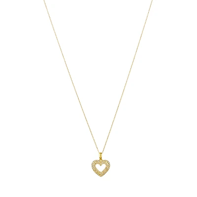 14K Yellow Gold Heart Cut Out Diamond Necklace