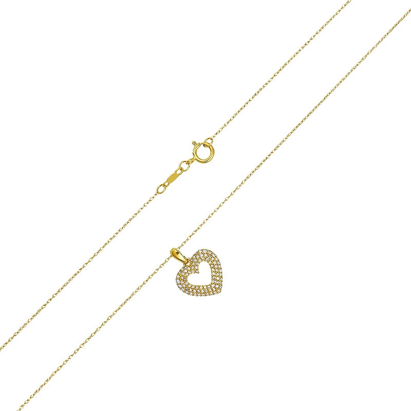 14K Yellow Gold Heart Cut Out Diamond Necklace