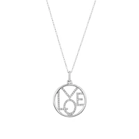 10K White Gold Circle "LOVE" Pendant Necklace