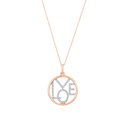 10K Rose Gold Circle "LOVE" Pendant Necklace