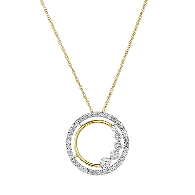 14K Two Tone Gold Diamond Circle Necklace