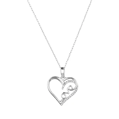 14K White Gold Love Heart Diamond Necklace