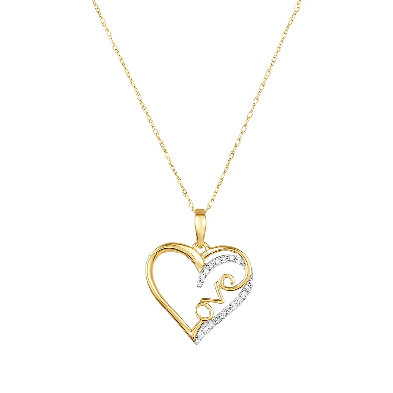 14K Yellow Gold Love Heart Diamond Necklace