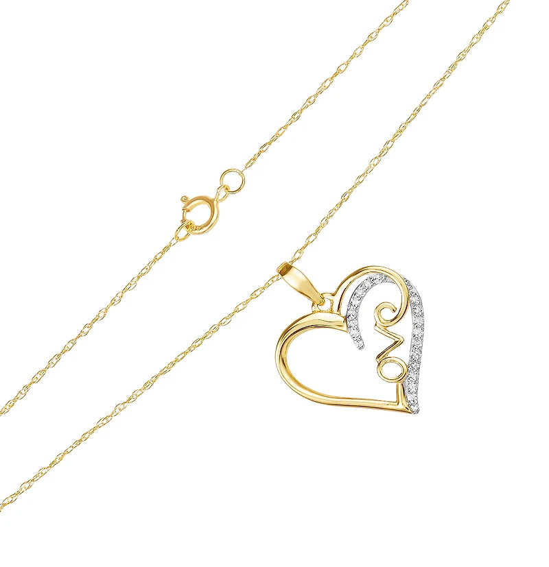 14K Yellow Gold Love Heart Diamond Necklace