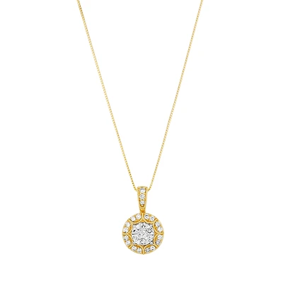 14K Yellow Gold Vintage Cluster Diamond Necklace