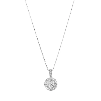14K White Gold Vintage Cluster Diamond Necklace