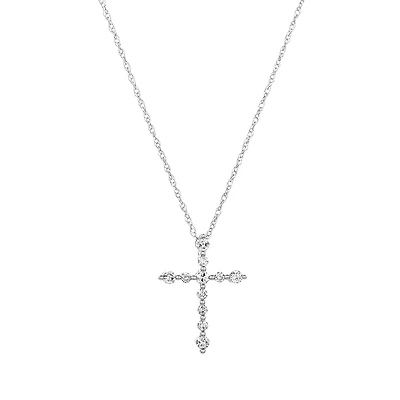 14K White Gold 1/6Ctw Diamond Cross Necklace
