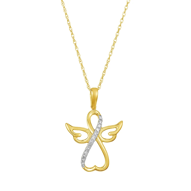 14K Yellow Gold Angel Diamond Pendant Necklace