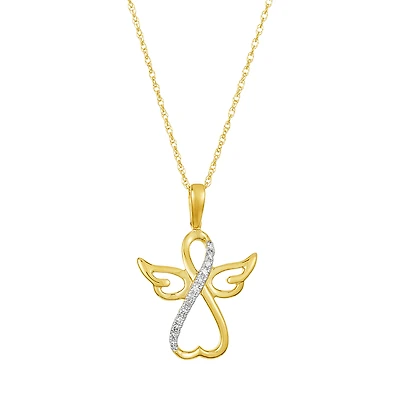 14K Yellow Gold Angel Diamond Pendant Necklace