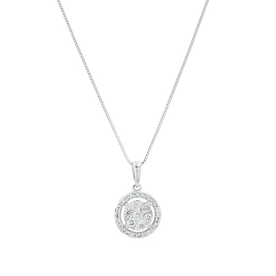 14K White Gold Round Diamond Pendant Necklace
