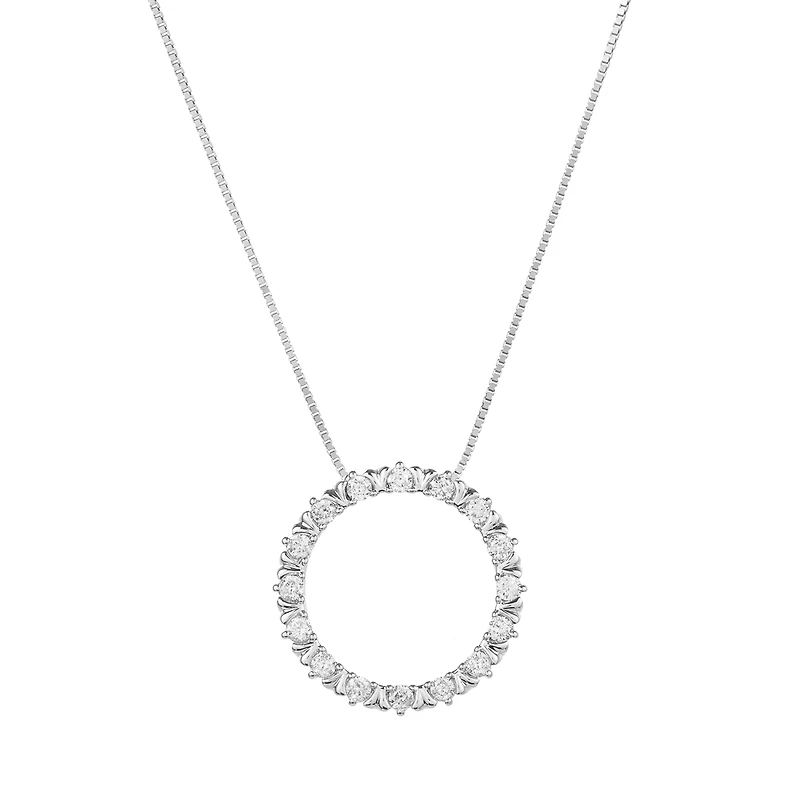14K White Gold Diamond Circle Pendant