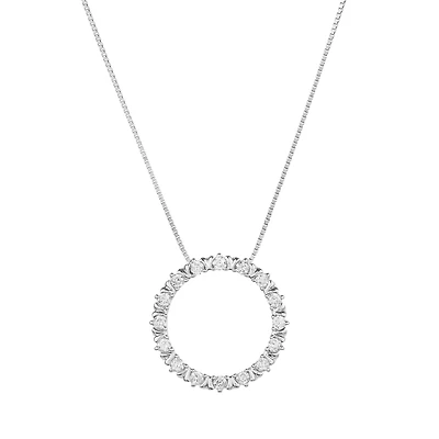 14K White Gold Diamond Circle Pendant