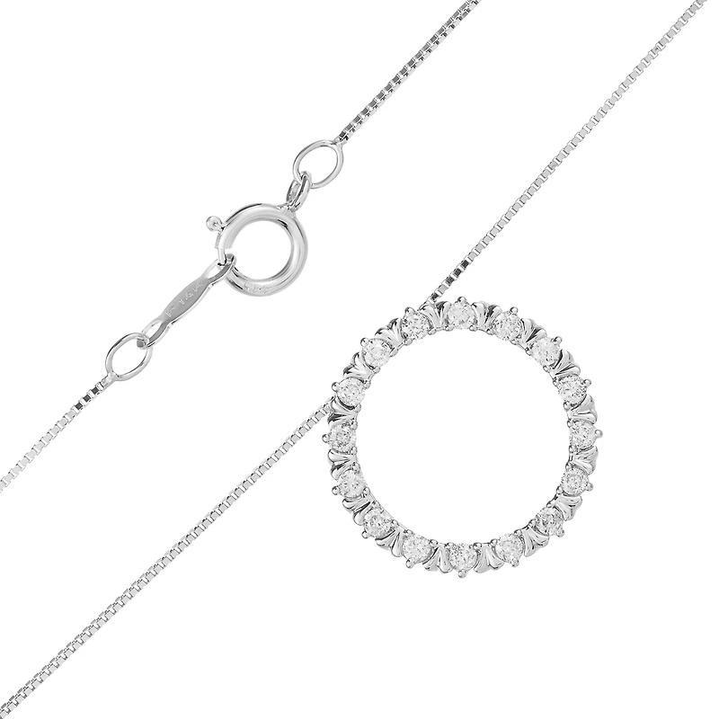 14K White Gold Diamond Circle Pendant