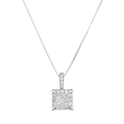 14K White Gold Quad Halo Diamond Pendant Necklace