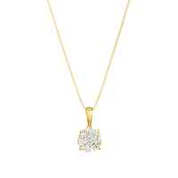14K Yellow Gold Round Diamond Cluster Pendant Necklace