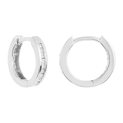 14K White Gold 13mm Diamond Huggies