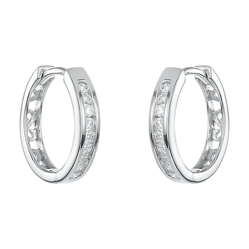 14K White Gold 15mm Diamond Huggies