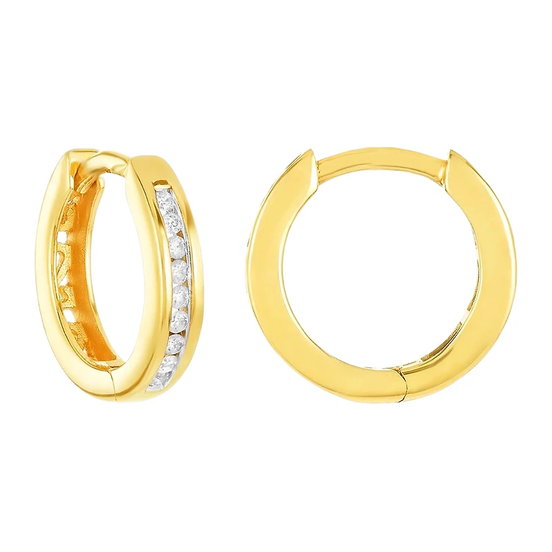 14K Yellow Gold 13mm Diamond Huggies