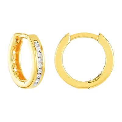 14K Yellow Gold 13mm Diamond Huggies