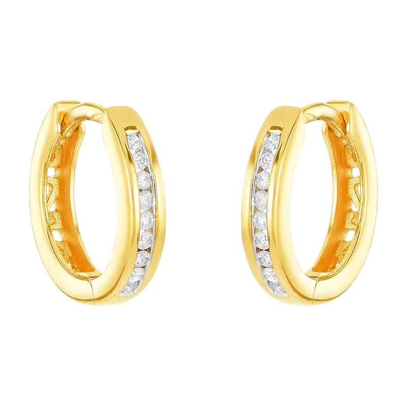 14K Yellow Gold 13mm Diamond Huggies